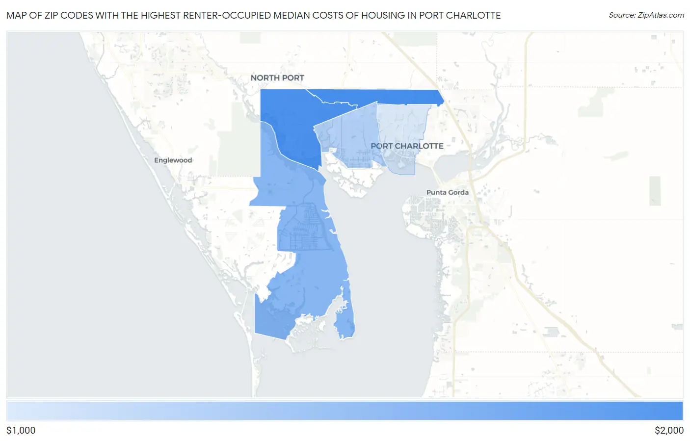 Zip Codes with the Highest Renter-Occupied Median Costs of Housing in Port Charlotte Map