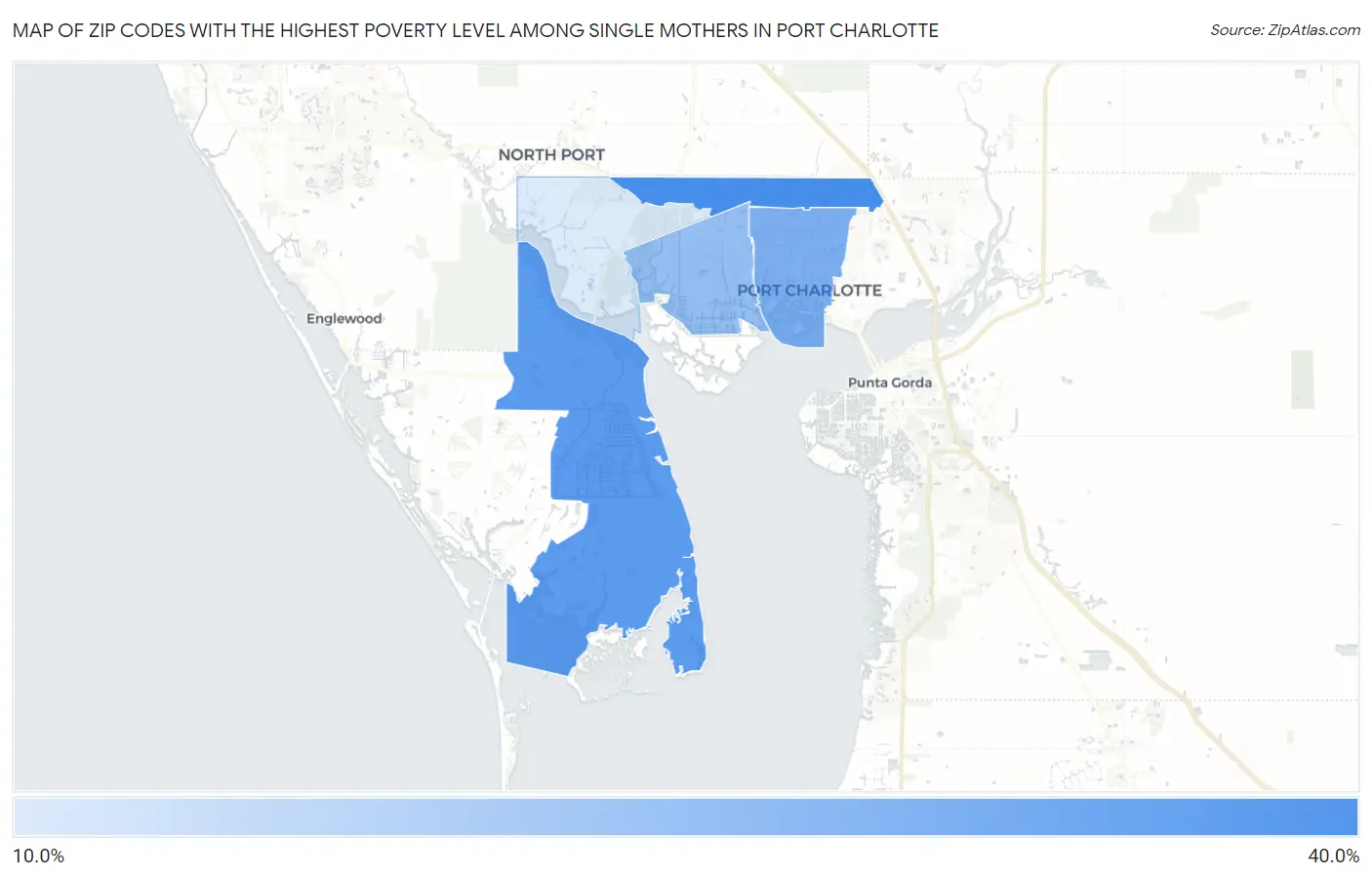 Zip Codes with the Highest Poverty Level Among Single Mothers in Port Charlotte Map