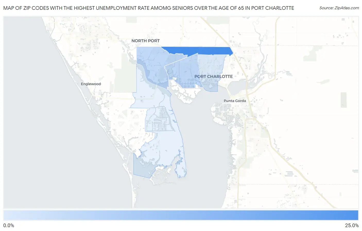 Zip Codes with the Highest Unemployment Rate Amomg Seniors Over the Age of 65 in Port Charlotte Map