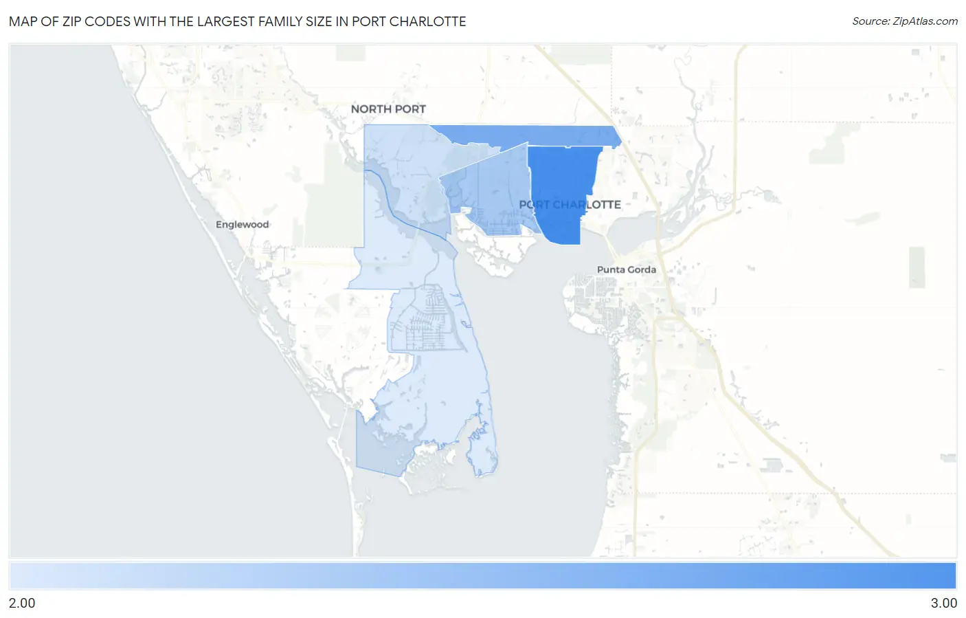 Zip Codes with the Largest Family Size in Port Charlotte Map