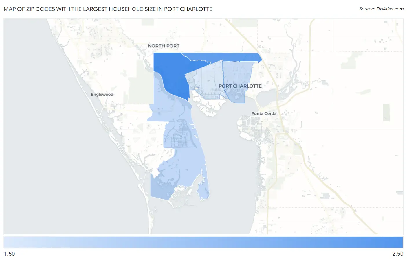 Zip Codes with the Largest Household Size in Port Charlotte Map