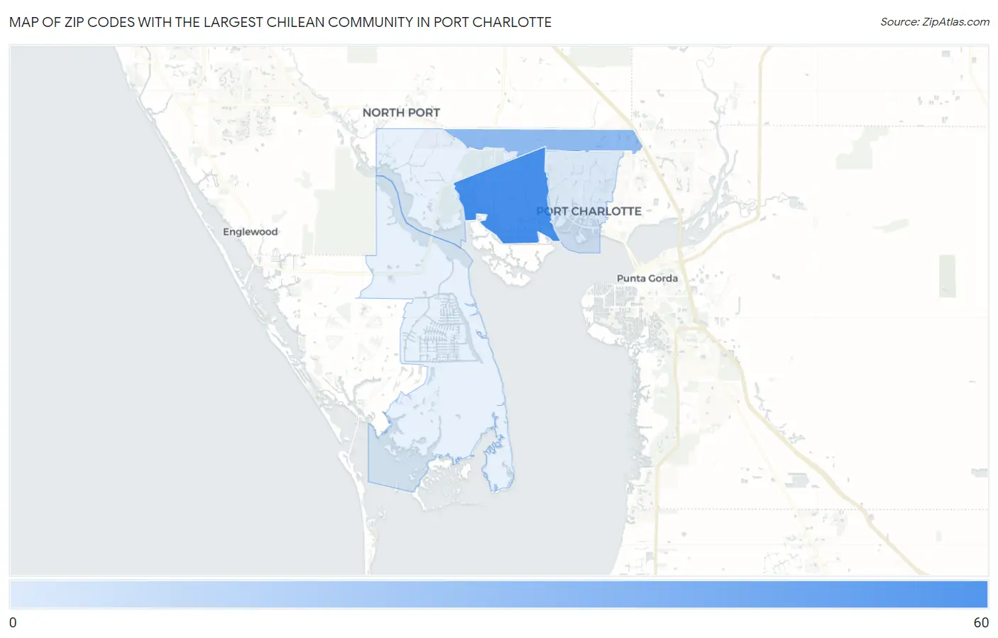 Zip Codes with the Largest Chilean Community in Port Charlotte Map