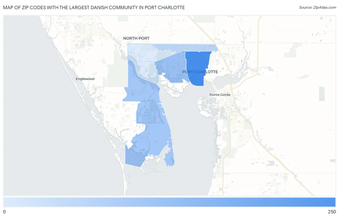 Zip Codes with the Largest Danish Community in Port Charlotte Map