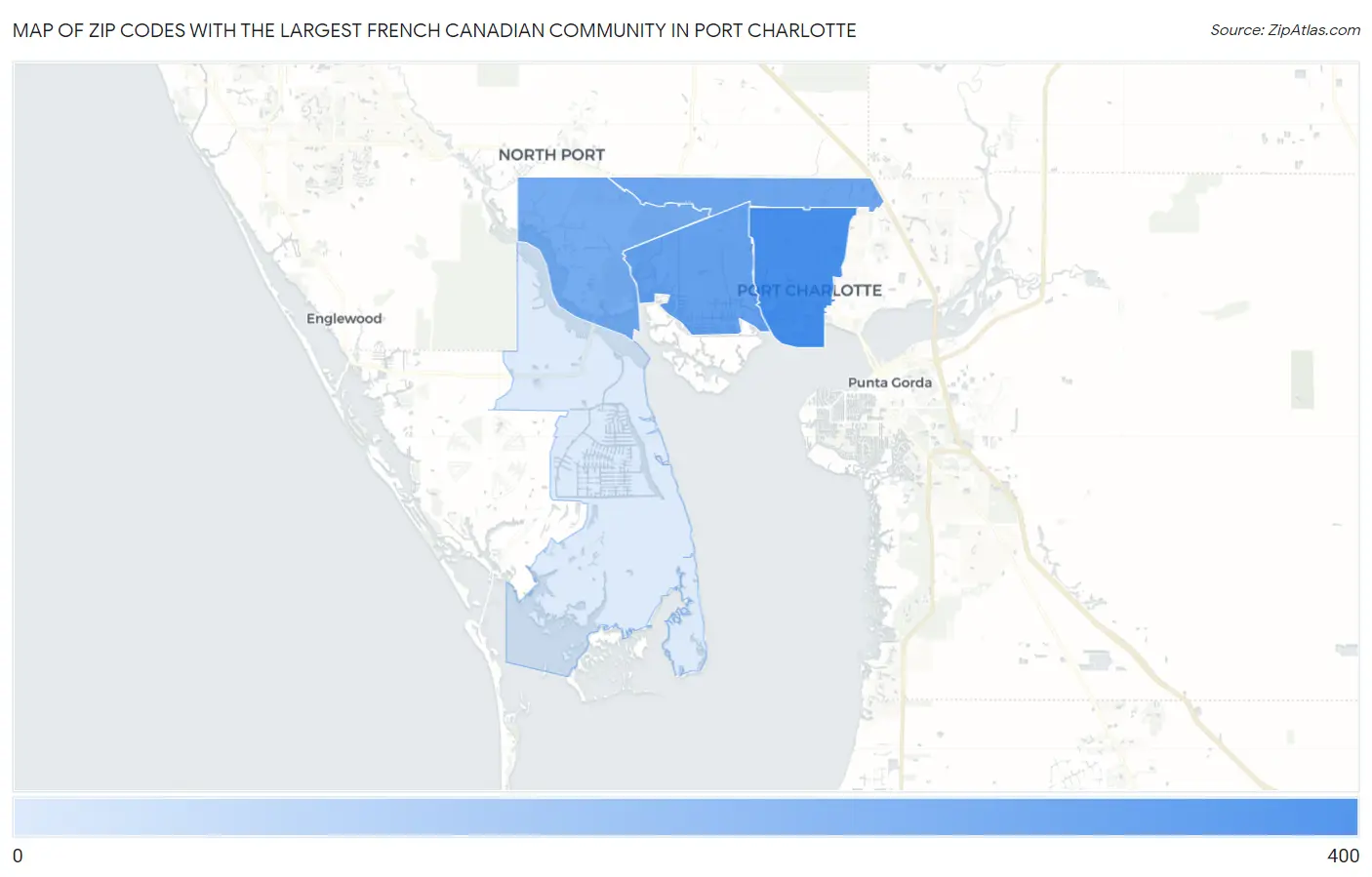 Zip Codes with the Largest French Canadian Community in Port Charlotte Map