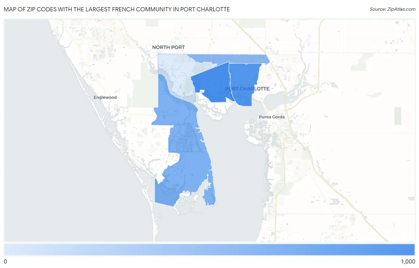 Zip Codes with the Largest French Community in Port Charlotte Map