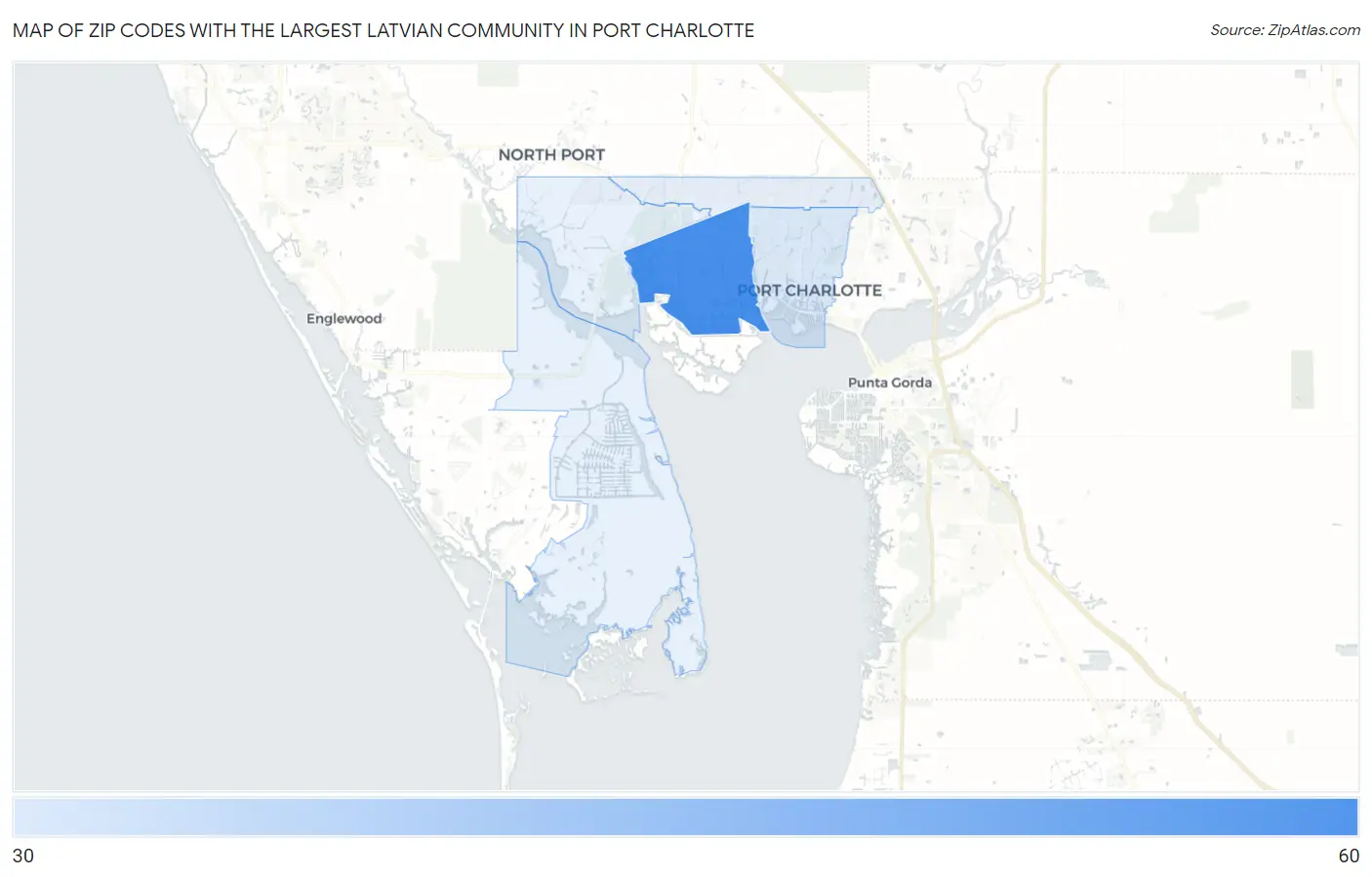 Zip Codes with the Largest Latvian Community in Port Charlotte Map