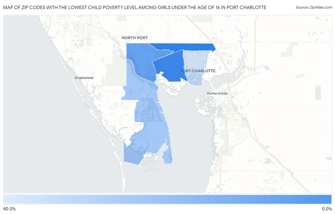 Zip Codes with the Lowest Child Poverty Level Among Girls Under the Age of 16 in Port Charlotte Map