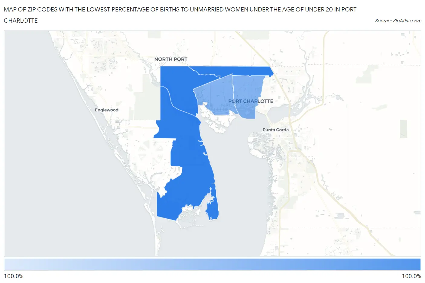 Zip Codes with the Lowest Percentage of Births to Unmarried Women under the Age of under 20 in Port Charlotte Map