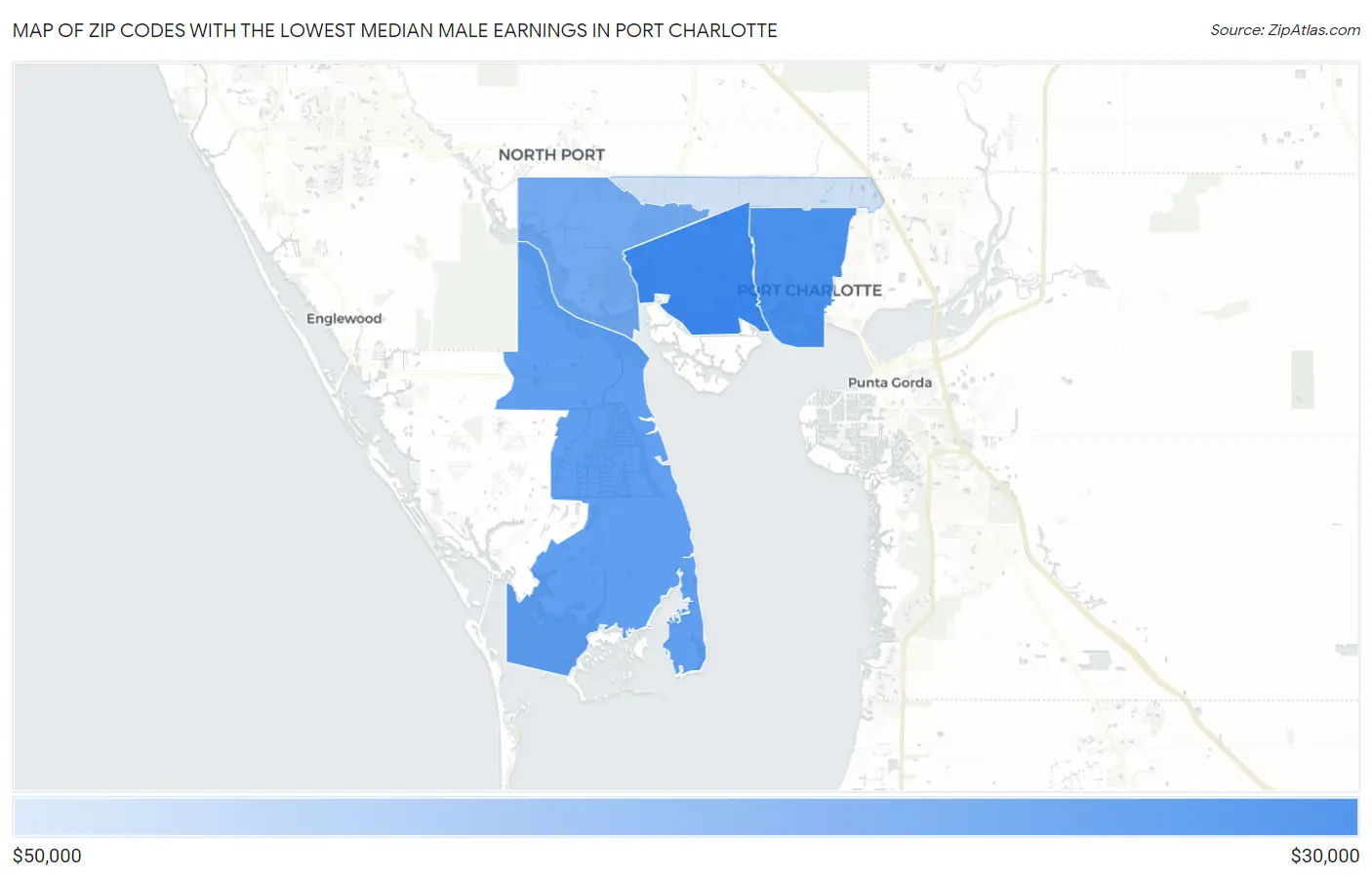 Zip Codes with the Lowest Median Male Earnings in Port Charlotte Map