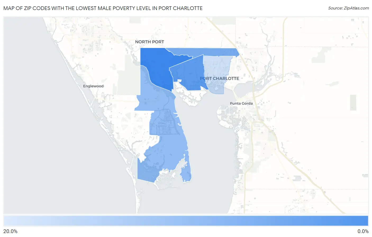 Zip Codes with the Lowest Male Poverty Level in Port Charlotte Map