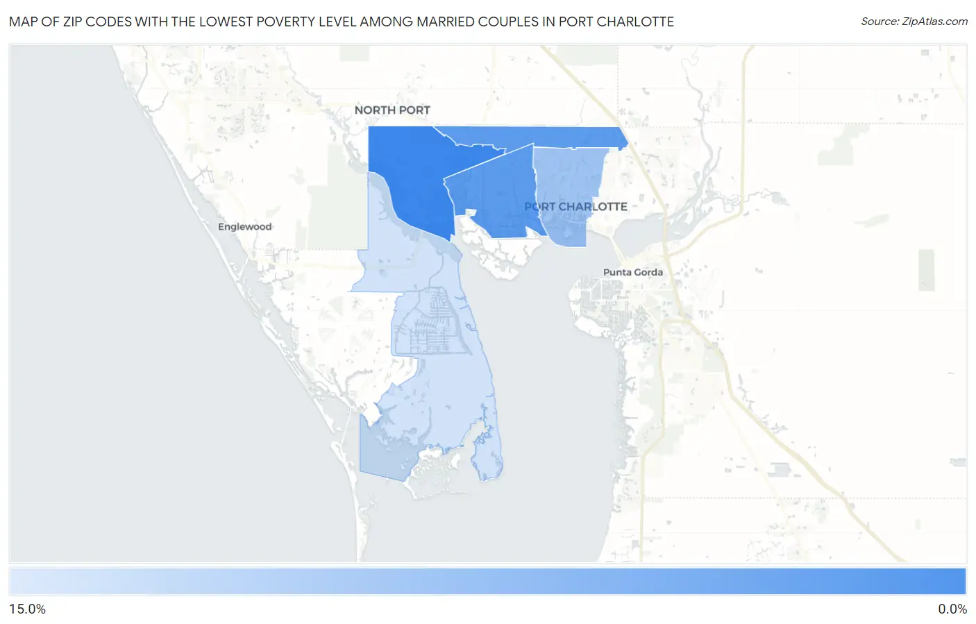 Zip Codes with the Lowest Poverty Level Among Married Couples in Port Charlotte Map