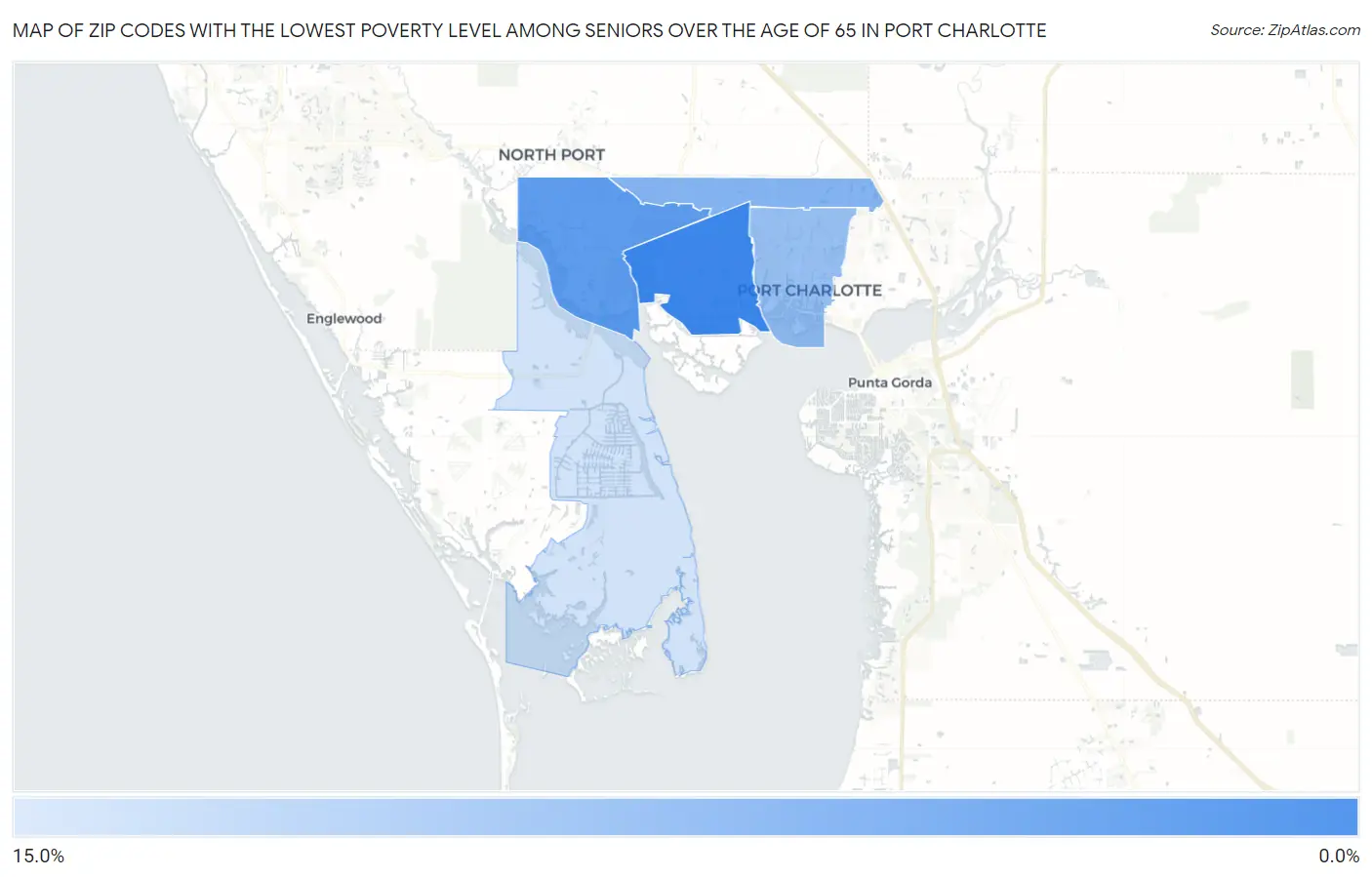Zip Codes with the Lowest Poverty Level Among Seniors Over the Age of 65 in Port Charlotte Map
