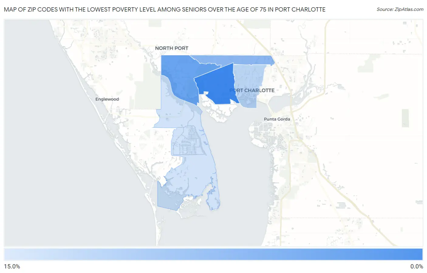 Zip Codes with the Lowest Poverty Level Among Seniors Over the Age of 75 in Port Charlotte Map