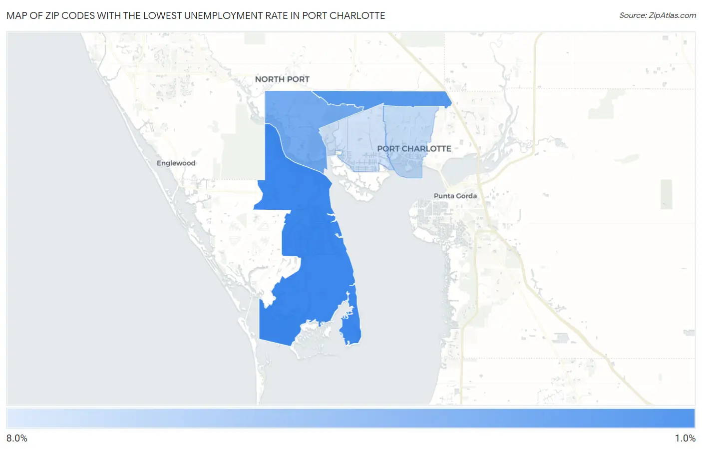 Zip Codes with the Lowest Unemployment Rate in Port Charlotte Map