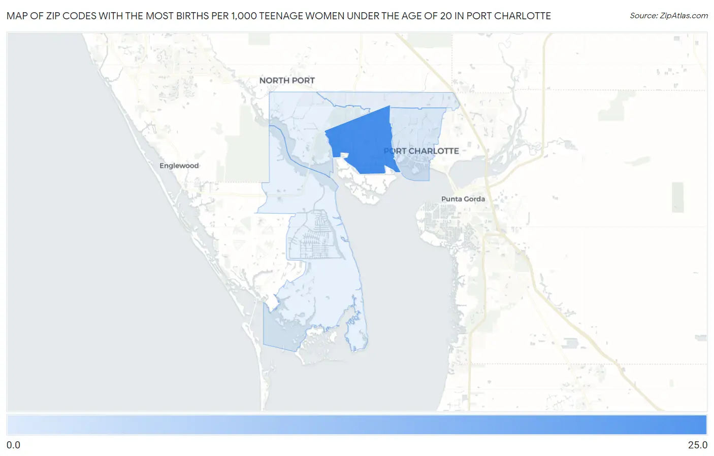 Zip Codes with the Most Births per 1,000 Teenage Women Under the Age of 20 in Port Charlotte Map