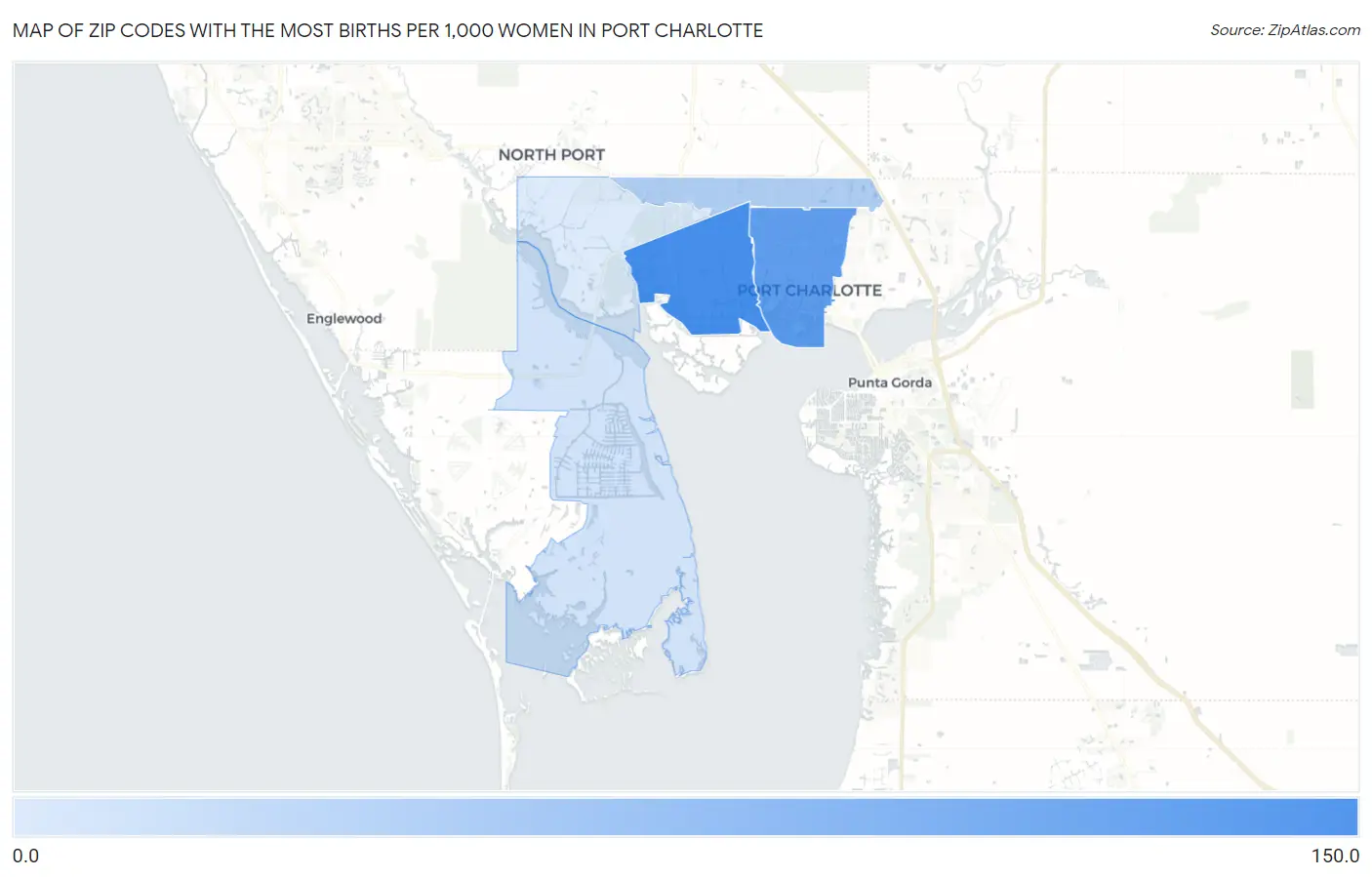 Zip Codes with the Most Births per 1,000 Women in Port Charlotte Map