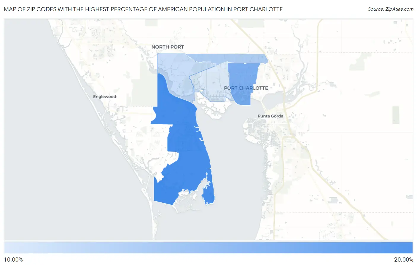 Zip Codes with the Highest Percentage of American Population in Port Charlotte Map