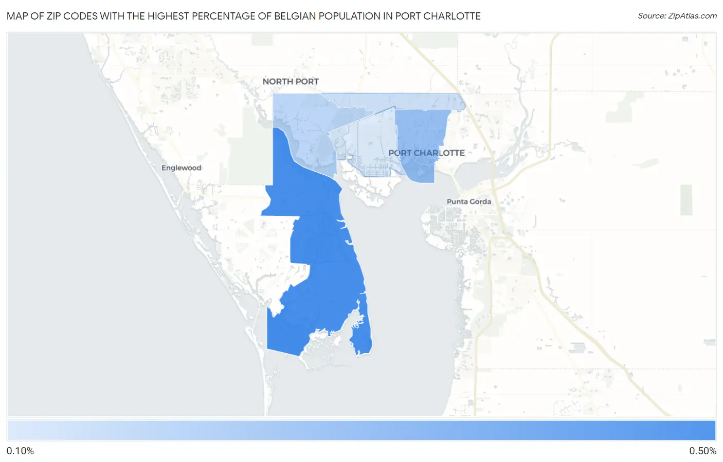 Zip Codes with the Highest Percentage of Belgian Population in Port Charlotte Map