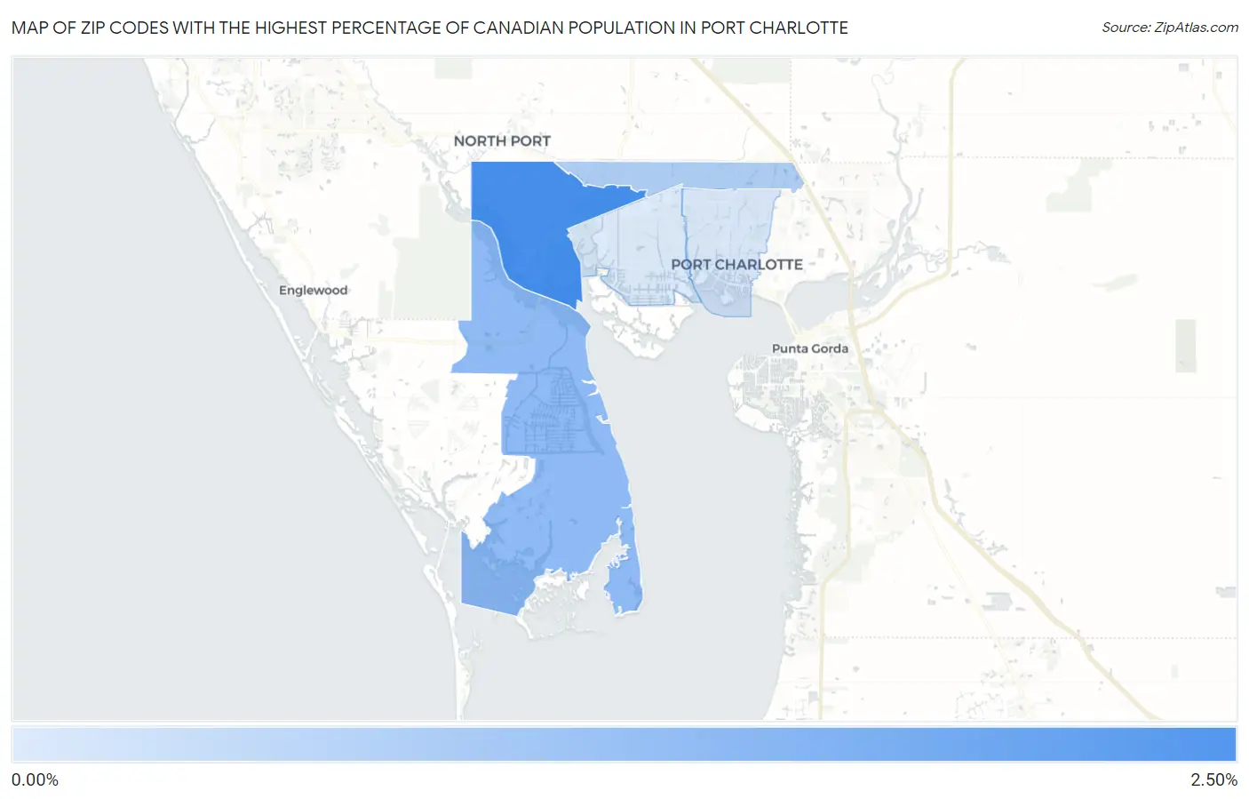 Zip Codes with the Highest Percentage of Canadian Population in Port Charlotte Map