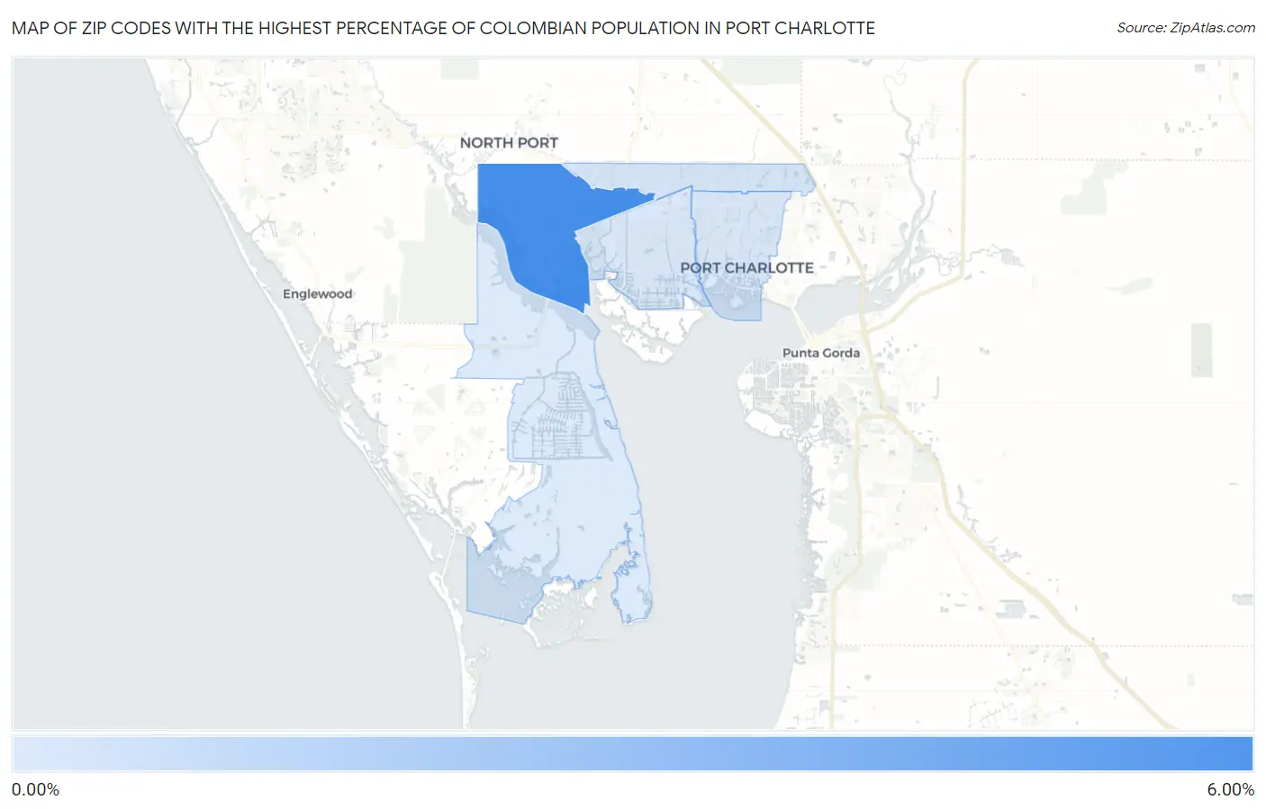 Zip Codes with the Highest Percentage of Colombian Population in Port Charlotte Map