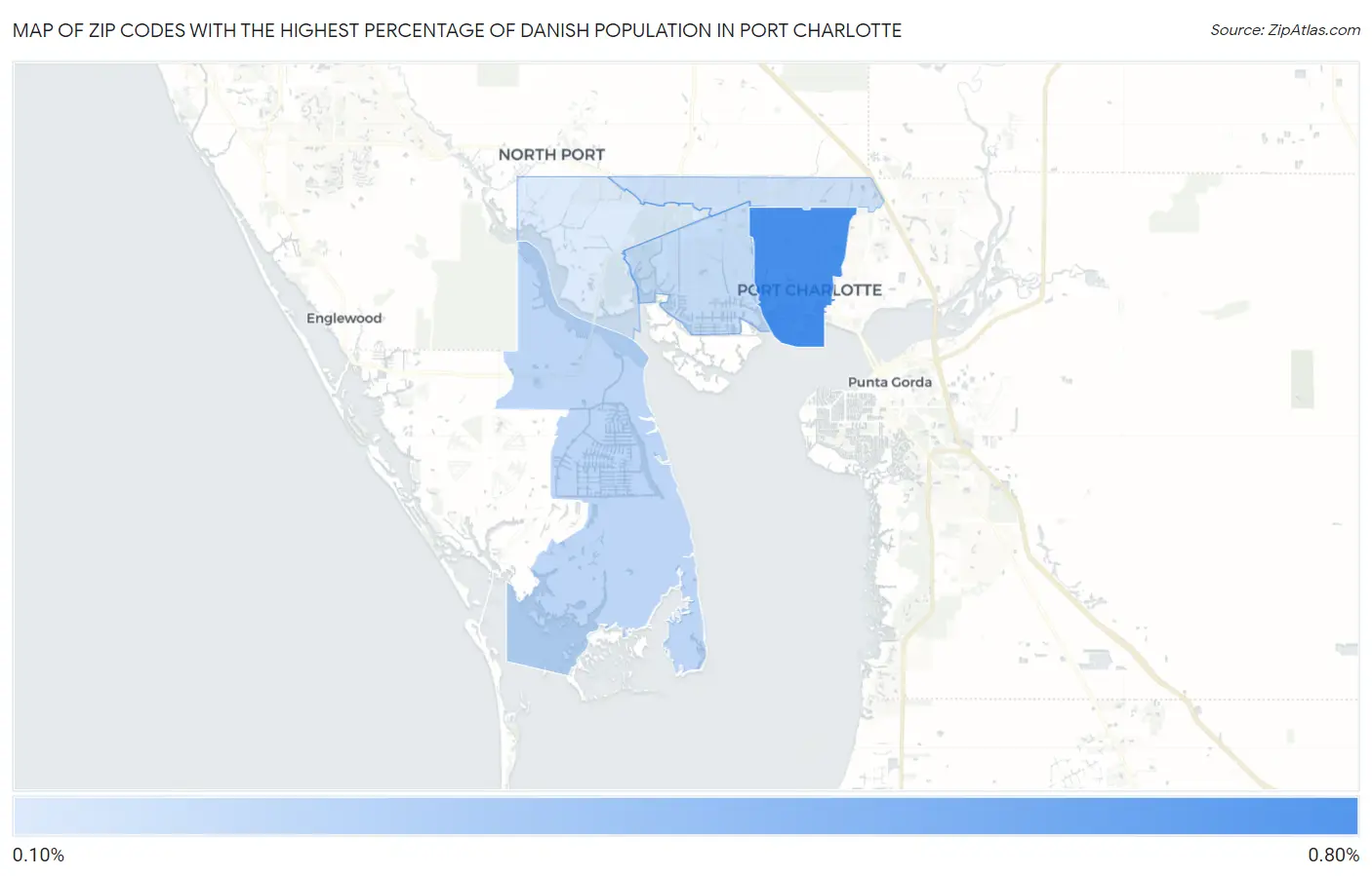 Zip Codes with the Highest Percentage of Danish Population in Port Charlotte Map