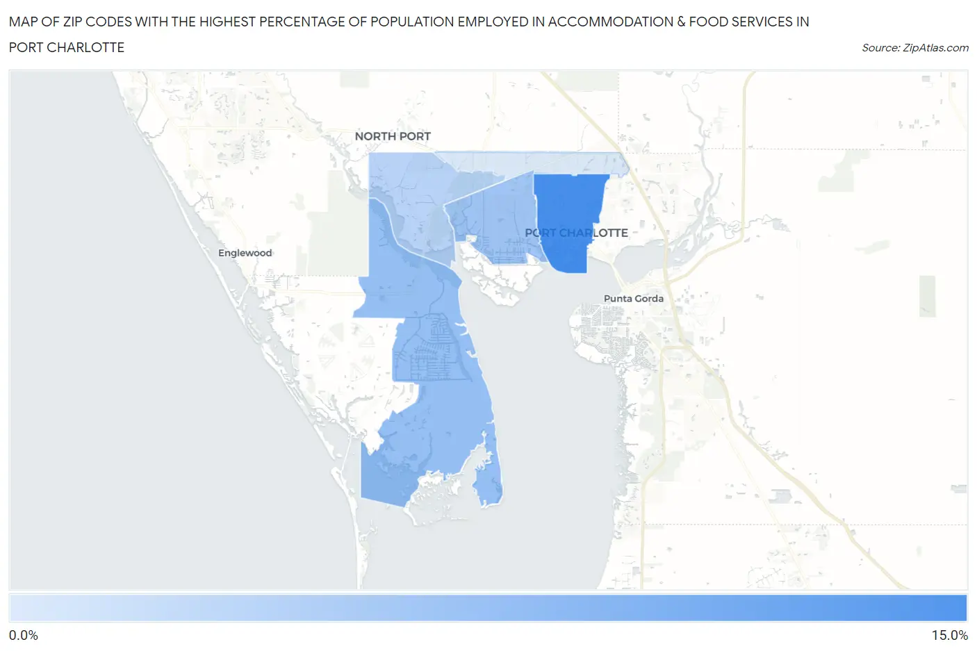 Zip Codes with the Highest Percentage of Population Employed in Accommodation & Food Services in Port Charlotte Map