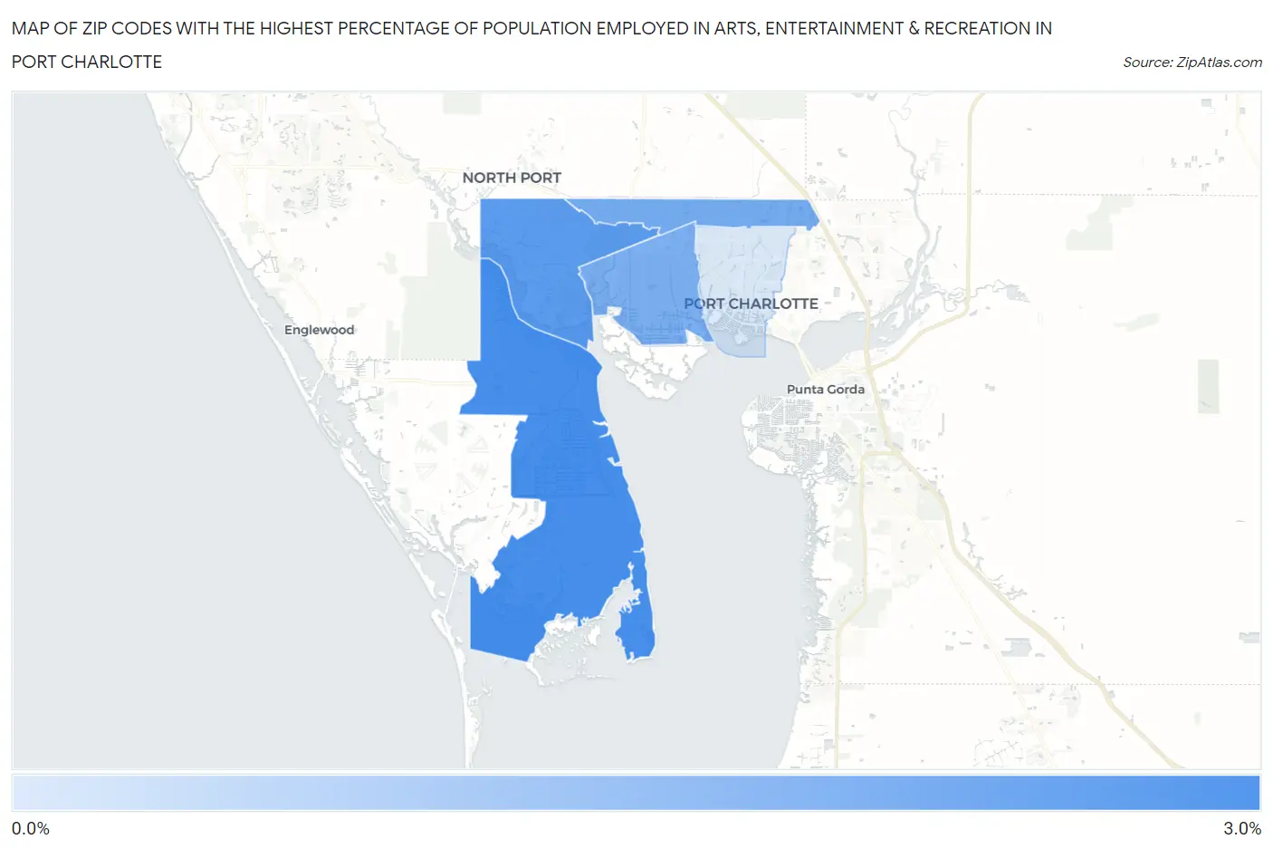Zip Codes with the Highest Percentage of Population Employed in Arts, Entertainment & Recreation in Port Charlotte Map