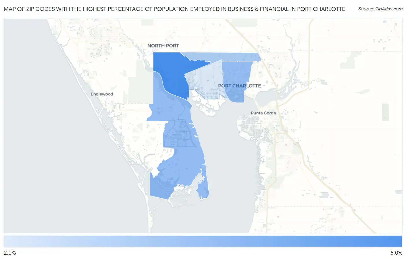 Zip Codes with the Highest Percentage of Population Employed in Business & Financial in Port Charlotte Map