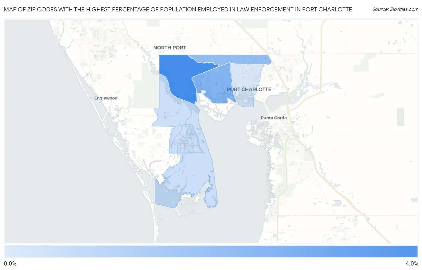 Zip Codes with the Highest Percentage of Population Employed in Law Enforcement in Port Charlotte Map