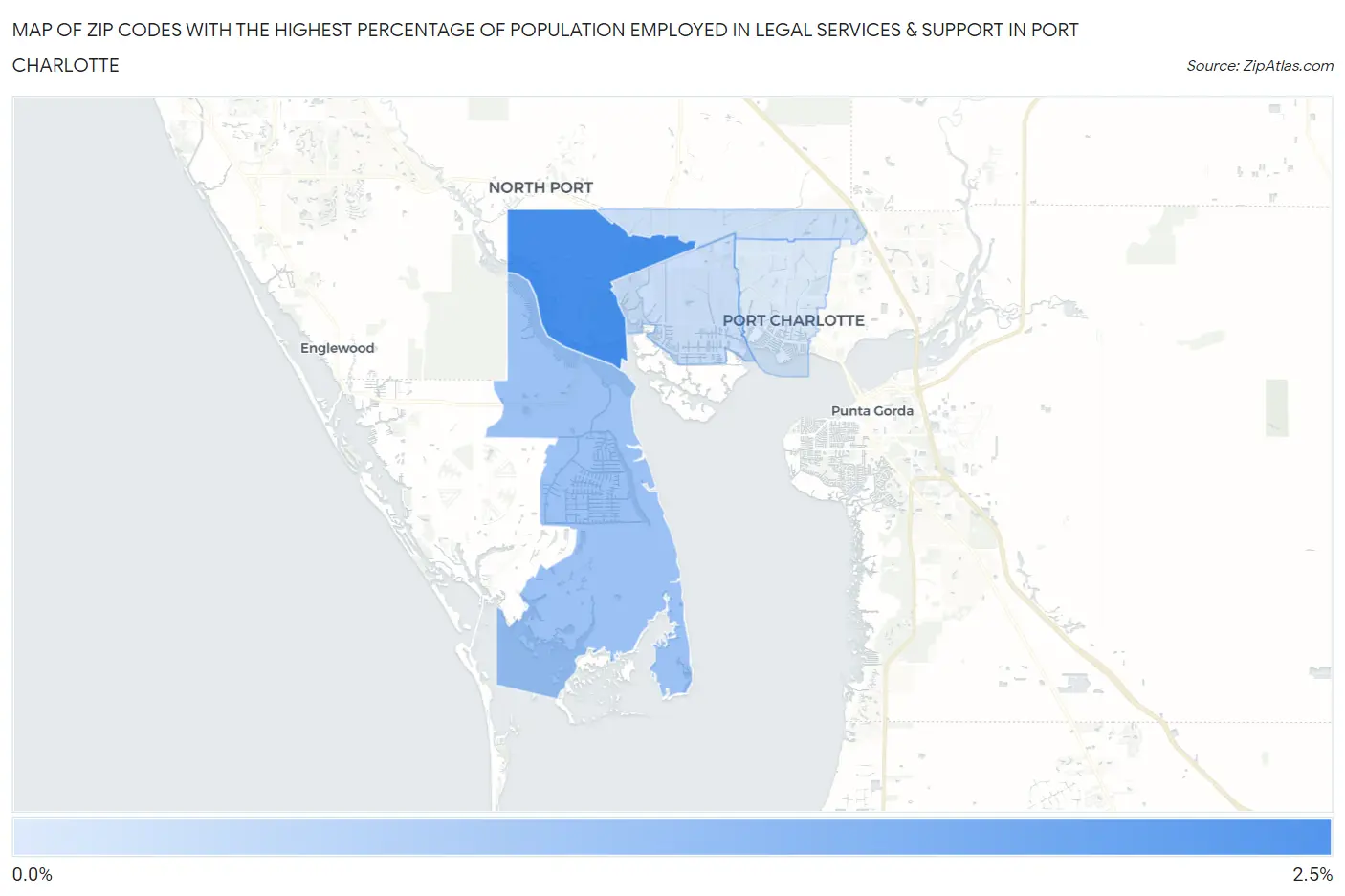 Zip Codes with the Highest Percentage of Population Employed in Legal Services & Support in Port Charlotte Map
