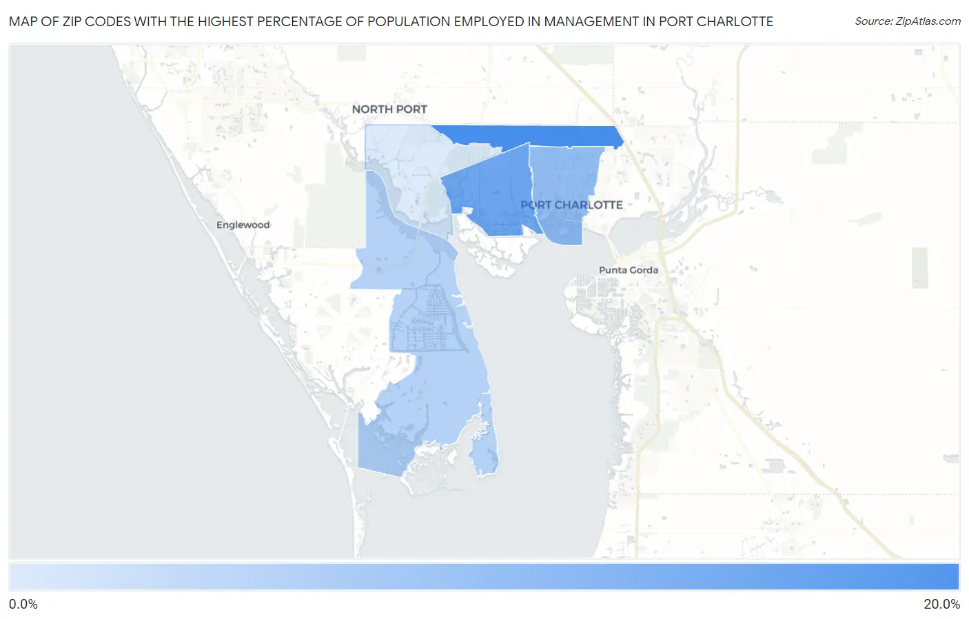 Zip Codes with the Highest Percentage of Population Employed in Management in Port Charlotte Map