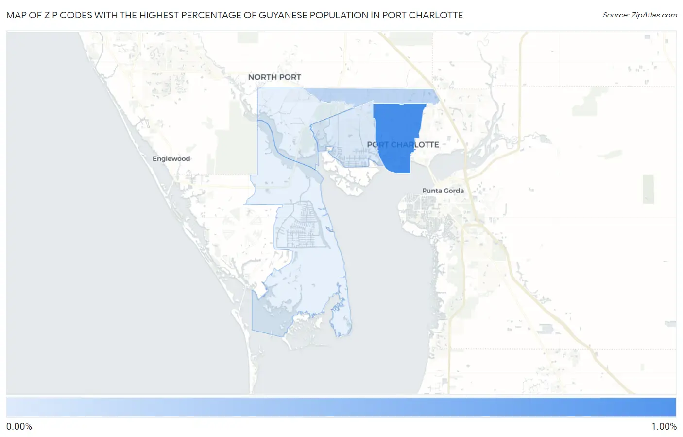 Zip Codes with the Highest Percentage of Guyanese Population in Port Charlotte Map