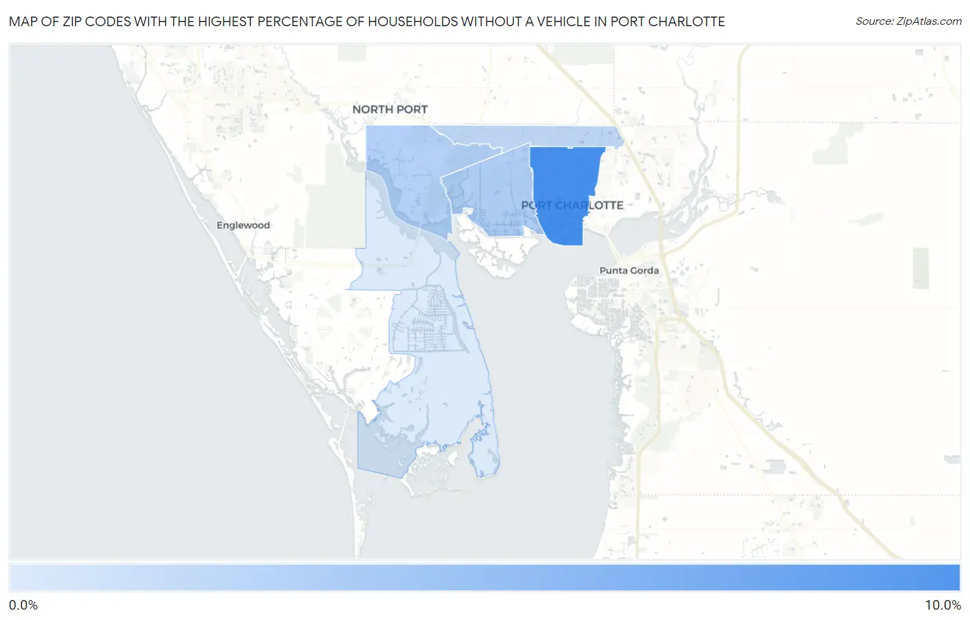 Zip Codes with the Highest Percentage of Households Without a Vehicle in Port Charlotte Map