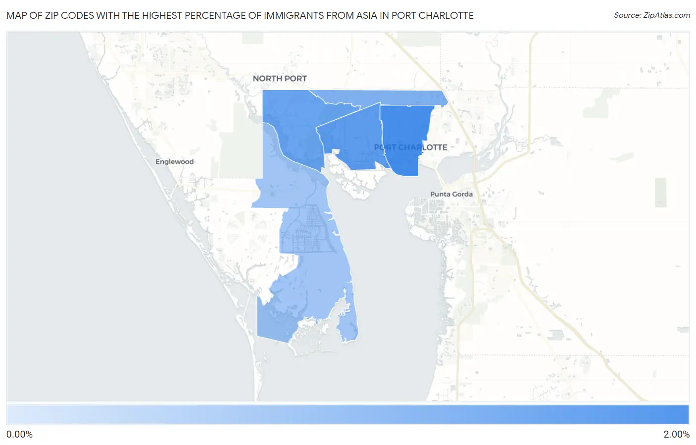 Zip Codes with the Highest Percentage of Immigrants from Asia in Port Charlotte Map