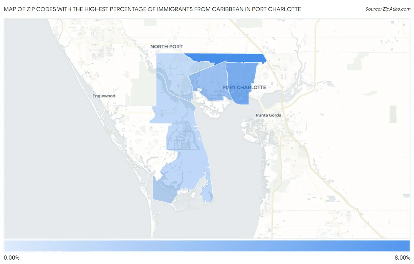 Zip Codes with the Highest Percentage of Immigrants from Caribbean in Port Charlotte Map