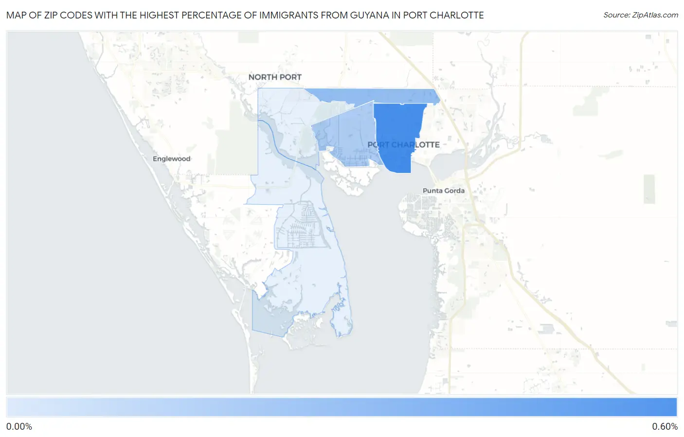 Zip Codes with the Highest Percentage of Immigrants from Guyana in Port Charlotte Map