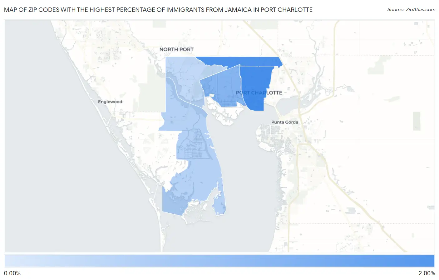 Zip Codes with the Highest Percentage of Immigrants from Jamaica in Port Charlotte Map