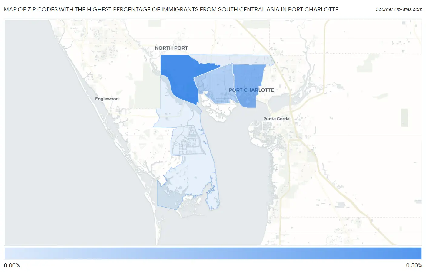 Zip Codes with the Highest Percentage of Immigrants from South Central Asia in Port Charlotte Map