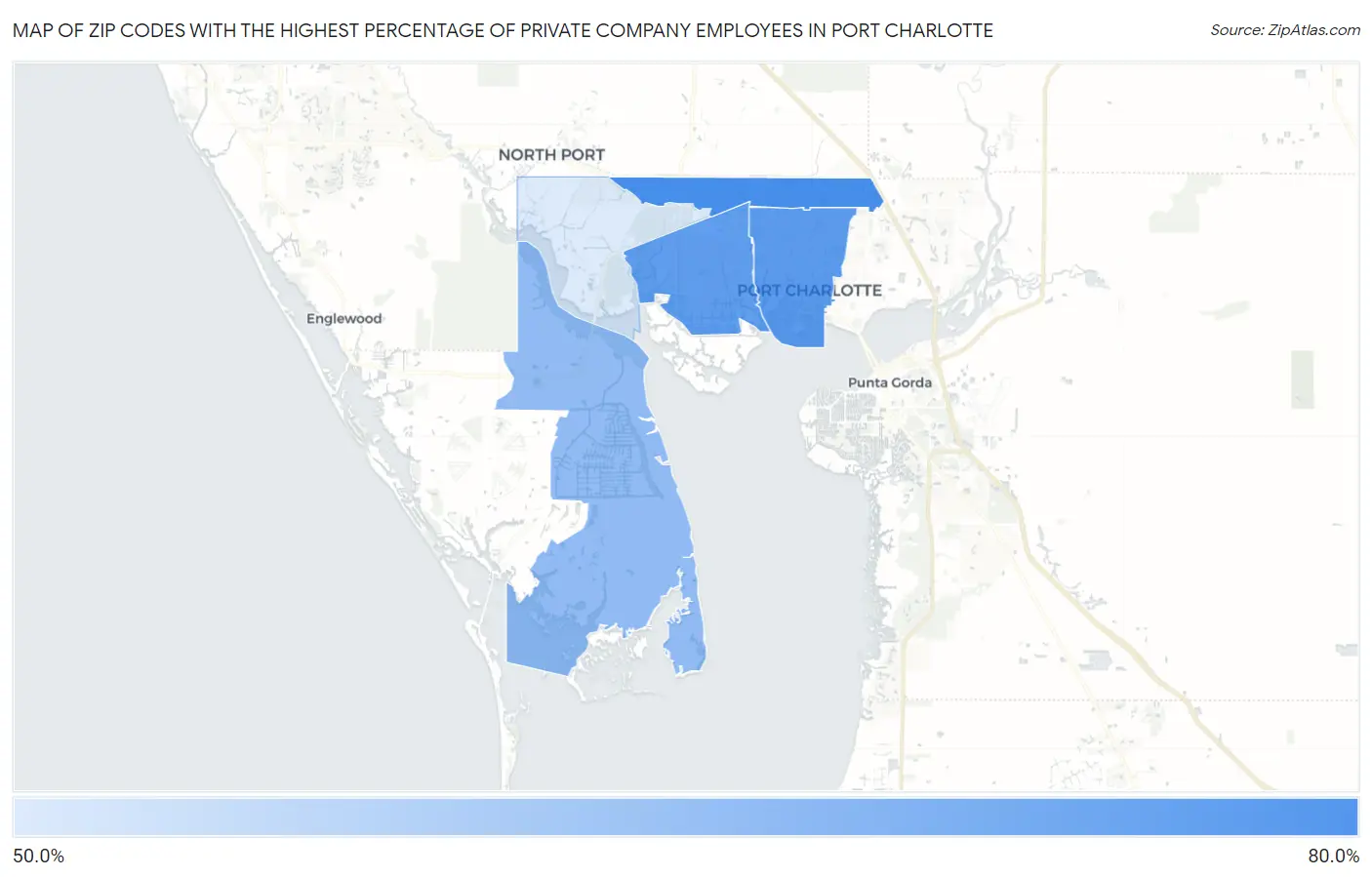 Zip Codes with the Highest Percentage of Private Company Employees in Port Charlotte Map