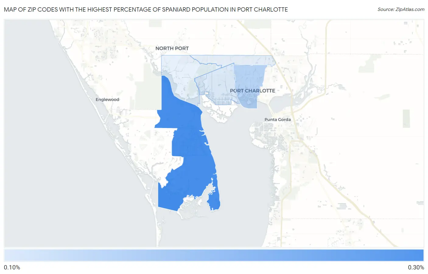 Zip Codes with the Highest Percentage of Spaniard Population in Port Charlotte Map