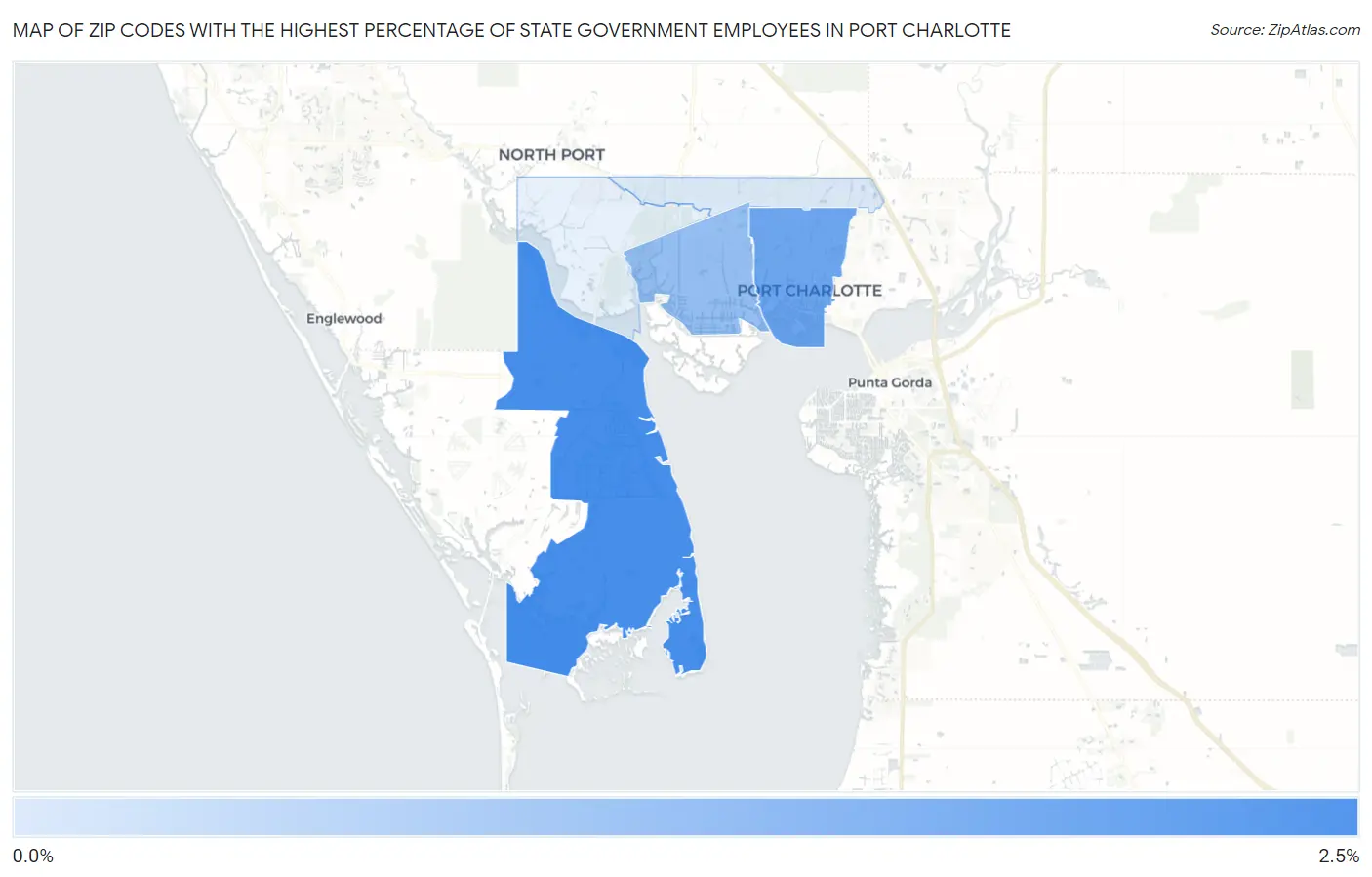 Zip Codes with the Highest Percentage of State Government Employees in Port Charlotte Map