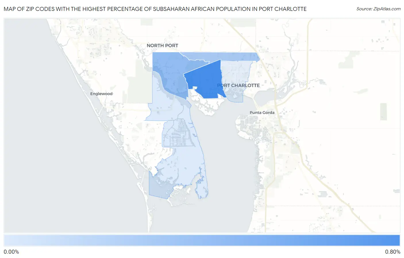 Zip Codes with the Highest Percentage of Subsaharan African Population in Port Charlotte Map