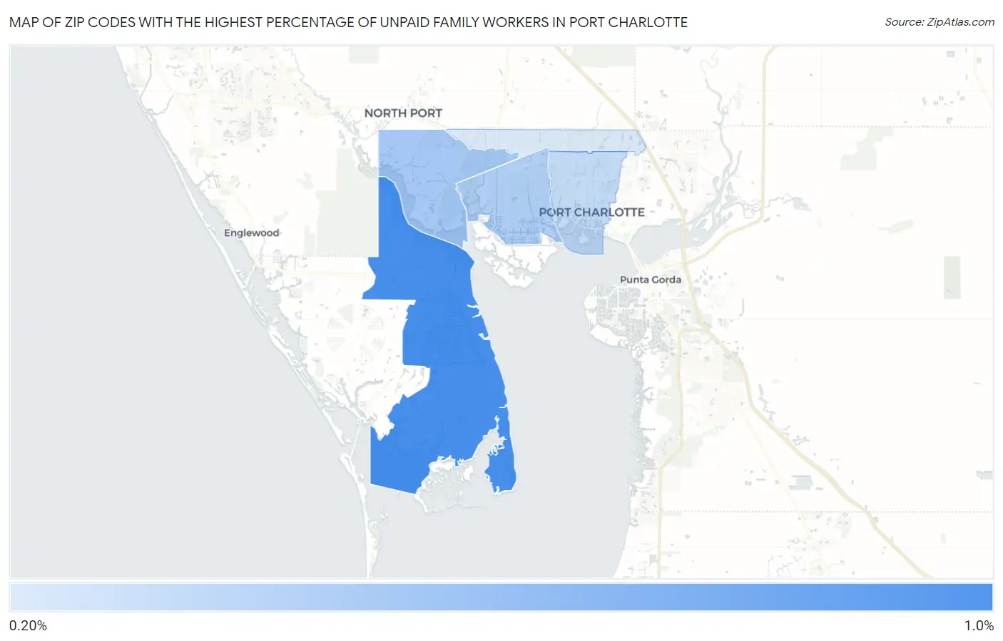 Zip Codes with the Highest Percentage of Unpaid Family Workers in Port Charlotte Map