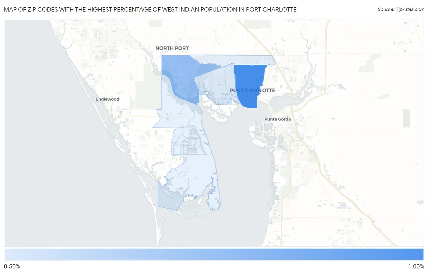 Zip Codes with the Highest Percentage of West Indian Population in Port Charlotte Map