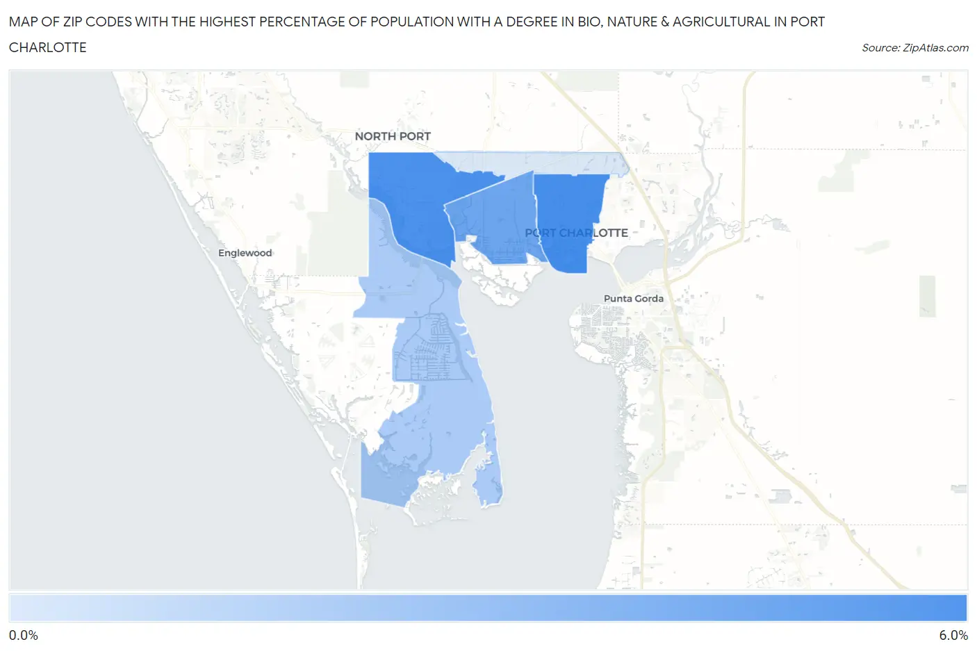 Zip Codes with the Highest Percentage of Population with a Degree in Bio, Nature & Agricultural in Port Charlotte Map