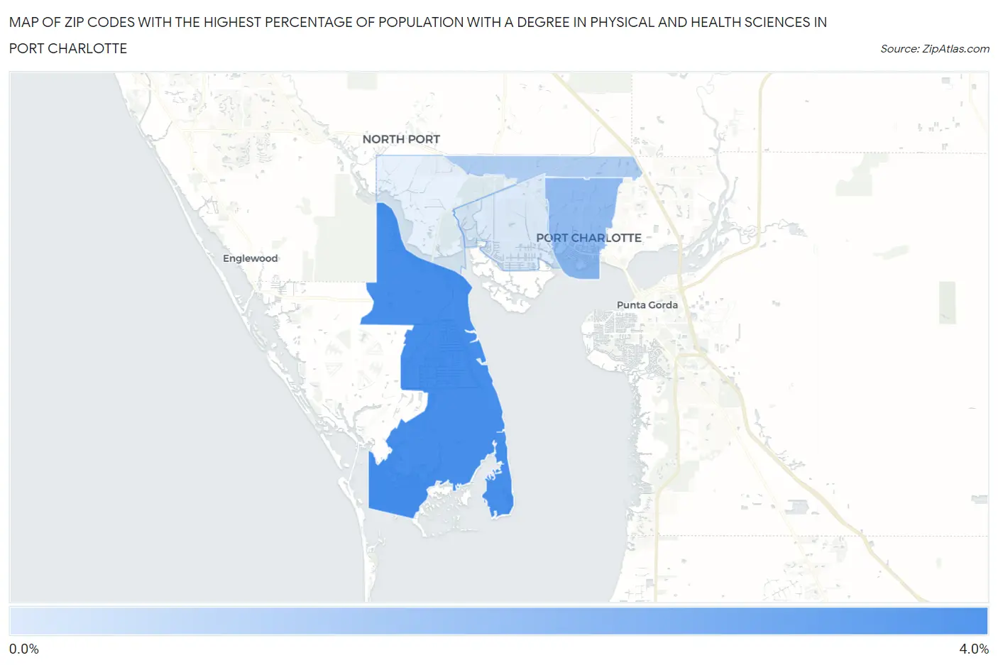 Zip Codes with the Highest Percentage of Population with a Degree in Physical and Health Sciences in Port Charlotte Map