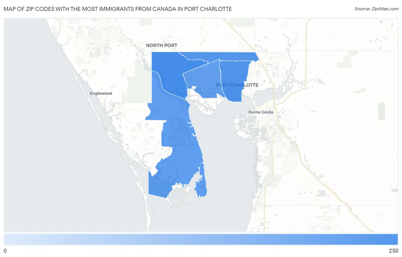 Zip Codes with the Most Immigrants from Canada in Port Charlotte Map