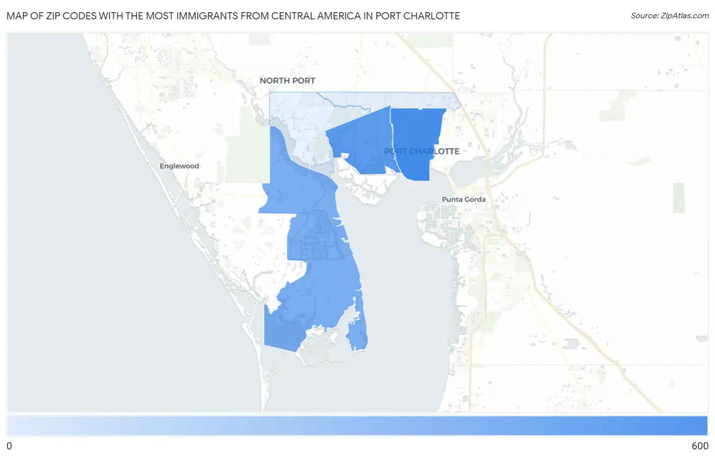 Zip Codes with the Most Immigrants from Central America in Port Charlotte Map