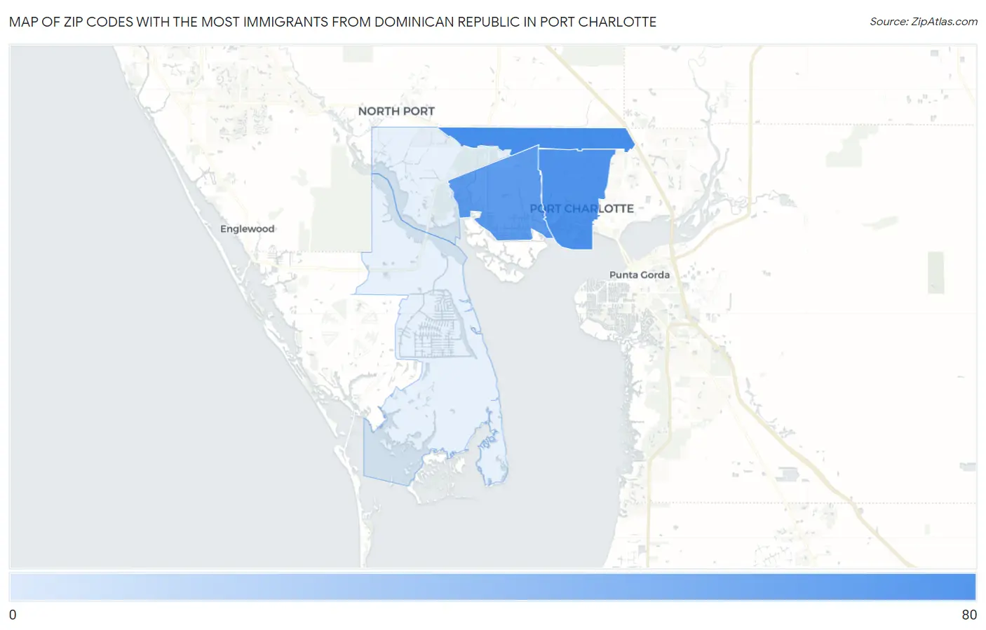 Zip Codes with the Most Immigrants from Dominican Republic in Port Charlotte Map
