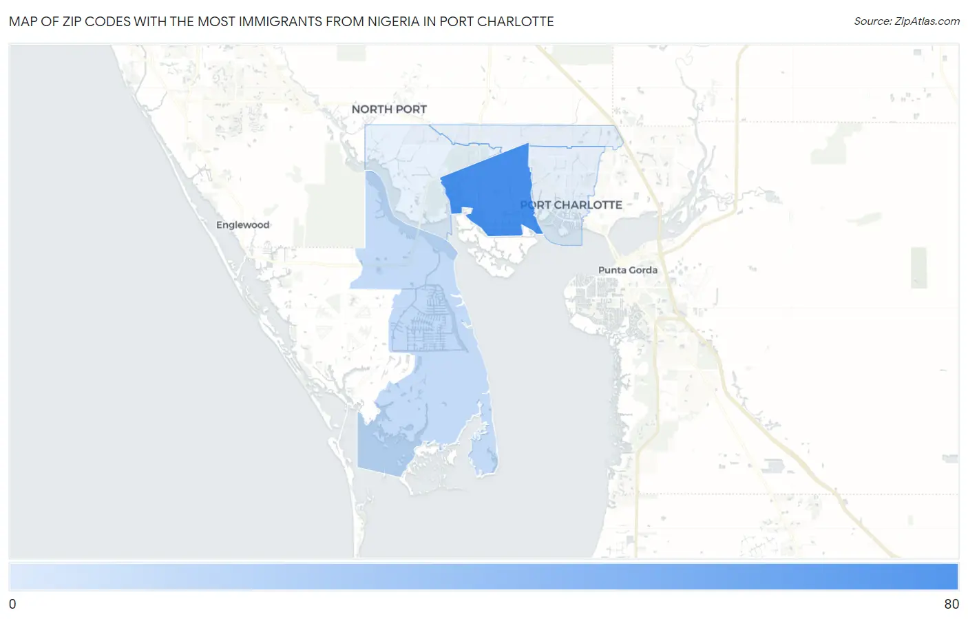 Zip Codes with the Most Immigrants from Nigeria in Port Charlotte Map